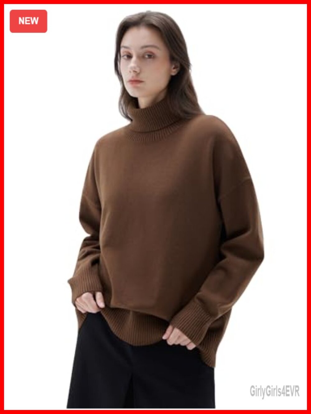 Cashmere Blend Oversized Turtleneck Sweater Long Sleeve Knit Pullover